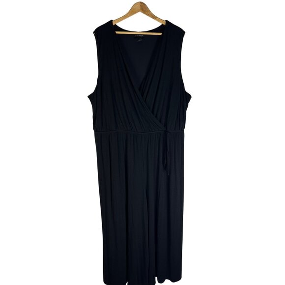 Lane Bryant Plus Size 26/28 Black Sleeveless Jumpsuit With Tie Waist And Wide Le - Picture 1 of 10